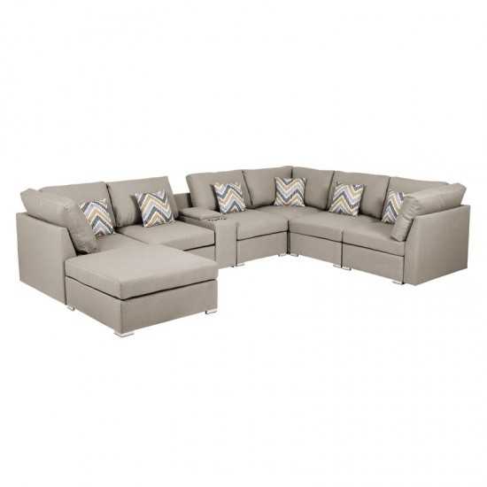 Amira Beige Fabric Reversible Modular Sectional Sofa with USB Console and Ottoman, 89820-6A