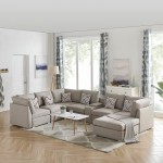 Amira Beige Fabric Reversible Modular Sectional Sofa with USB Console and Ottoman, 89820-6A