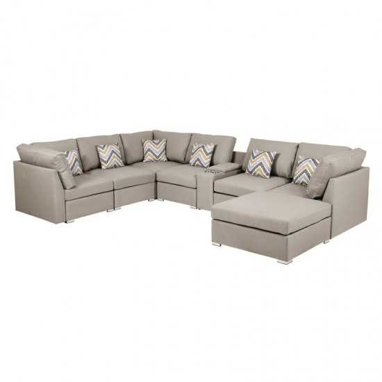 Amira Beige Fabric Reversible Modular Sectional Sofa with USB Console and Ottoman, 89820-6A