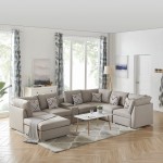 Amira Beige Fabric Reversible Modular Sectional Sofa with USB Console and Ottoman, 89820-6A