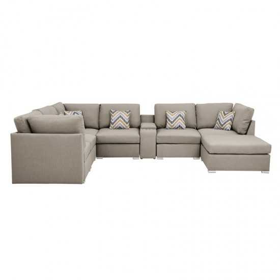 Amira Beige Fabric Reversible Modular Sectional Sofa with USB Console and Ottoman, 89820-6A