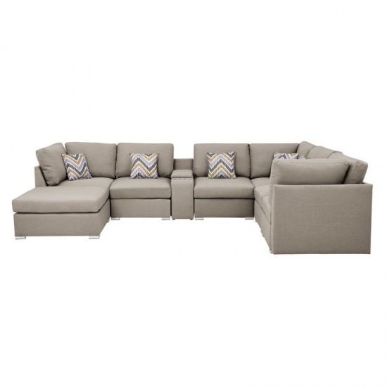 Amira Beige Fabric Reversible Modular Sectional Sofa with USB Console and Ottoman, 89820-6A