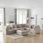 Amira Beige Fabric Reversible Modular Sectional Sofa with USB Console and Ottoman, 89820-6B