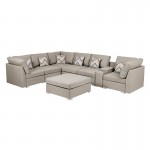 Amira Beige Fabric Reversible Modular Sectional Sofa with USB Console and Ottoman, 89820-6B