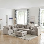 Amira Beige Fabric Reversible Modular Sectional Sofa with USB Console and Ottoman, 89820-6B