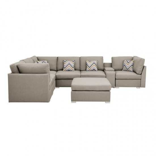 Amira Beige Fabric Reversible Modular Sectional Sofa with USB Console and Ottoman, 89820-6B