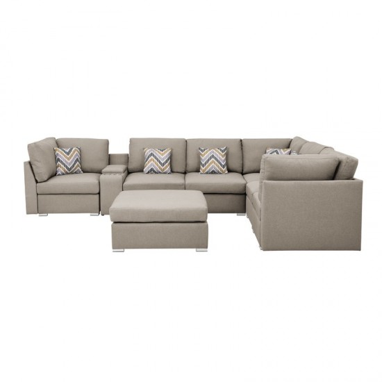 Amira Beige Fabric Reversible Modular Sectional Sofa with USB Console and Ottoman, 89820-6B