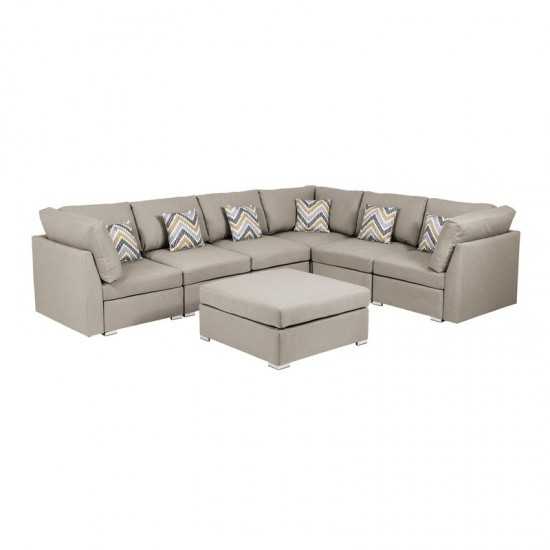Amira Beige Fabric Reversible Modular Sectional Sofa with Ottoman and Pillows, 89820-7
