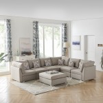 Amira Beige Fabric Reversible Modular Sectional Sofa with Ottoman and Pillows, 89820-7