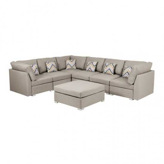 Amira Beige Fabric Reversible Modular Sectional Sofa with Ottoman and Pillows, 89820-7