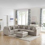 Amira Beige Fabric Reversible Modular Sectional Sofa with Ottoman and Pillows, 89820-7