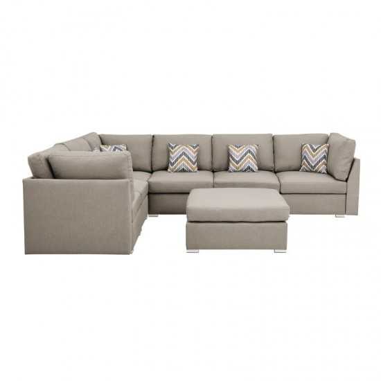 Amira Beige Fabric Reversible Modular Sectional Sofa with Ottoman and Pillows, 89820-7