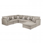 Amira Beige Fabric Reversible Modular Sectional Sofa with Ottoman and Pillows, 89820-7A