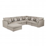 Amira Beige Fabric Reversible Modular Sectional Sofa with Ottoman and Pillows, 89820-7A