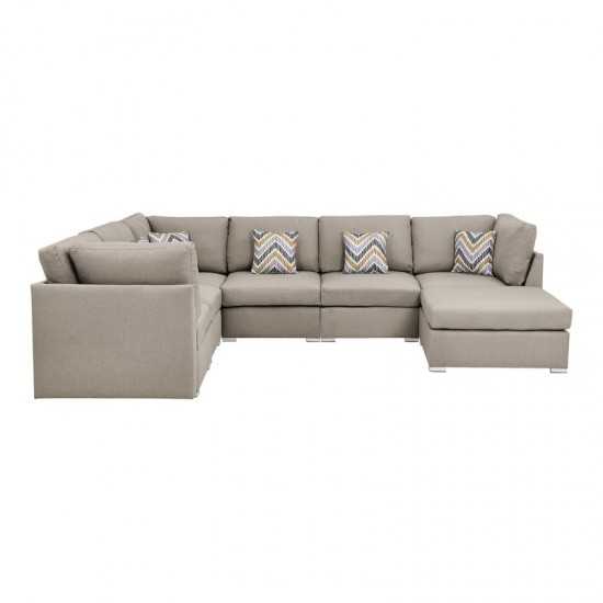 Amira Beige Fabric Reversible Modular Sectional Sofa with Ottoman and Pillows, 89820-7A