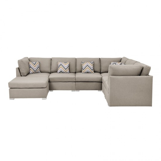 Amira Beige Fabric Reversible Modular Sectional Sofa with Ottoman and Pillows, 89820-7A