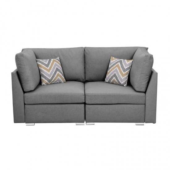 Amira Gray Fabric Loveseat Couch with Pillows
