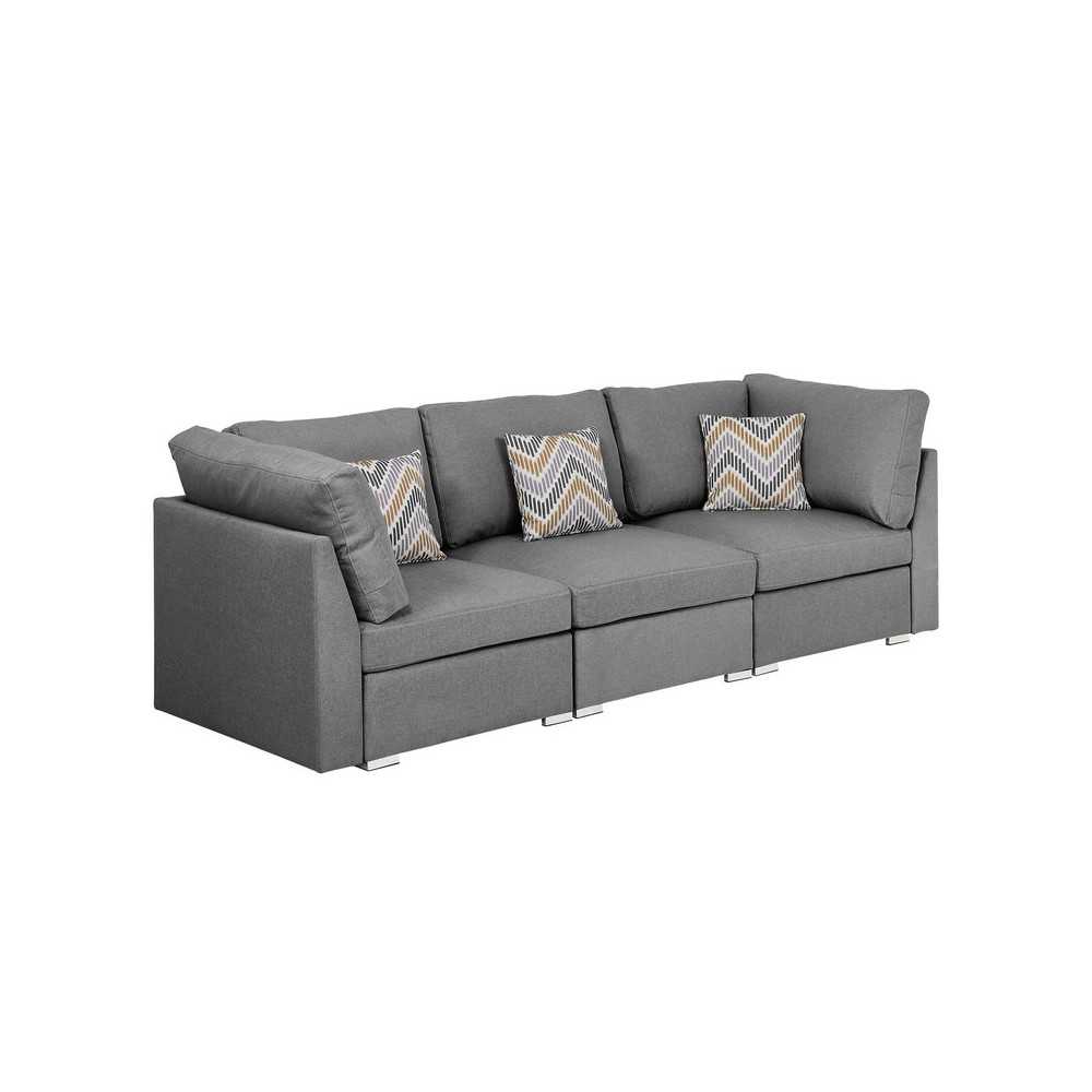 Amira Gray Fabric Sofa Couch with Pillows