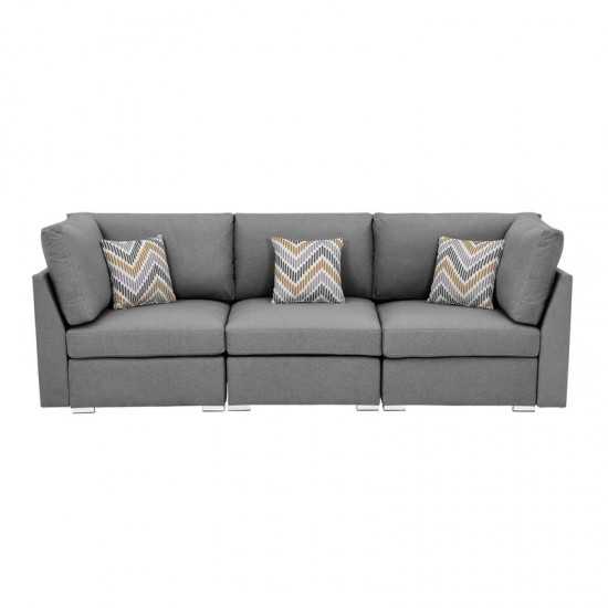 Amira Gray Fabric Sofa Couch with Pillows