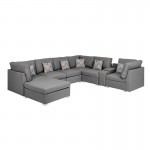 Amira Gray Fabric Reversible Modular Sectional Sofa with USB Console and Ottoman, 105.5x122.8