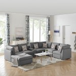 Amira Gray Fabric Reversible Modular Sectional Sofa with USB Console and Ottoman, 89825-6A