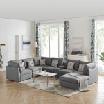 Amira Gray Fabric Reversible Modular Sectional Sofa with USB Console and Ottoman, 89825-6A