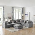 Amira Gray Fabric Reversible Modular Sectional Sofa with USB Console and Ottoman, 89825-6B