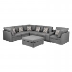 Amira Gray Fabric Reversible Modular Sectional Sofa with USB Console and Ottoman, 89825-6B