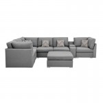 Amira Gray Fabric Reversible Modular Sectional Sofa with USB Console and Ottoman, 89825-6B