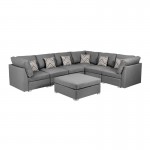 Amira Gray Fabric Reversible Modular Sectional Sofa with Ottoman and Pillows, 89825-7