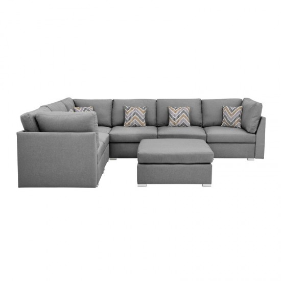 Amira Gray Fabric Reversible Modular Sectional Sofa with Ottoman and Pillows, 89825-7