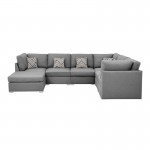 Amira Gray Fabric Reversible Modular Sectional Sofa with Ottoman and Pillows, 89825-7A