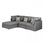 Amira Gray Fabric Sofa with Ottoman and Pillows