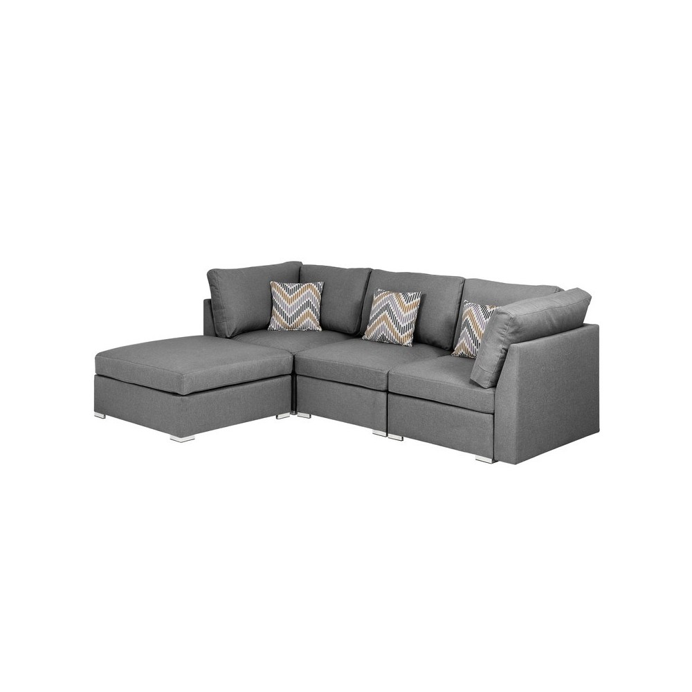 Amira Gray Fabric Sofa with Ottoman and Pillows