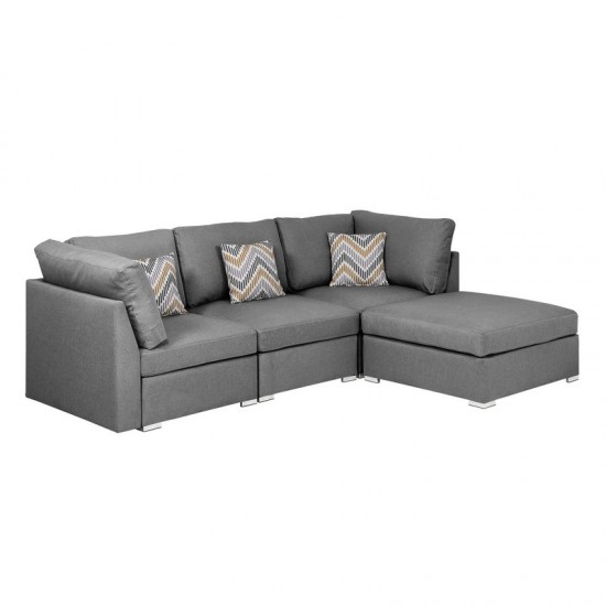 Amira Gray Fabric Sofa with Ottoman and Pillows