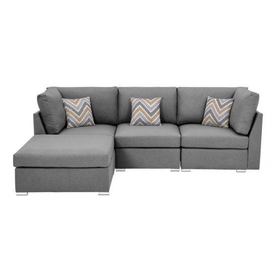 Amira Gray Fabric Sofa with Ottoman and Pillows