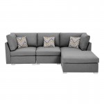 Amira Gray Fabric Sofa with Ottoman and Pillows