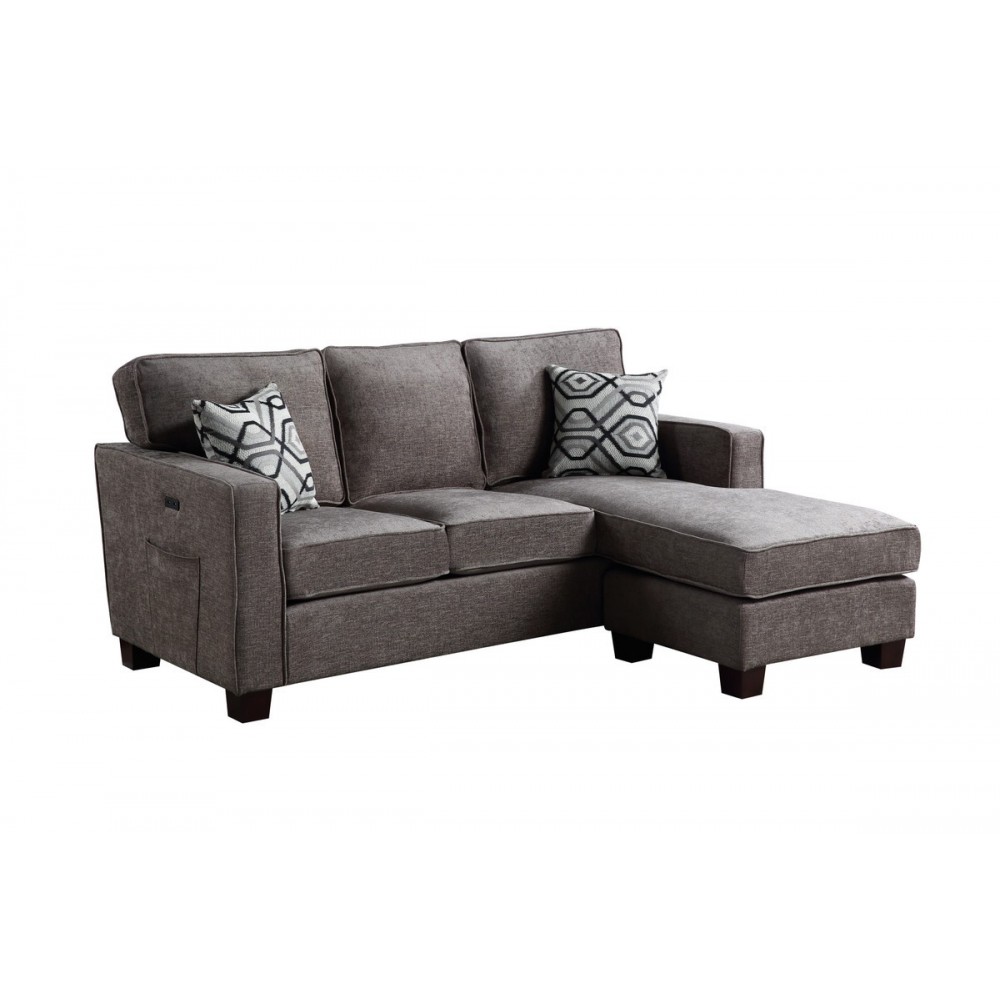 Isaac Gray Linen Fabric Sectional Sofa Chaise with USB port