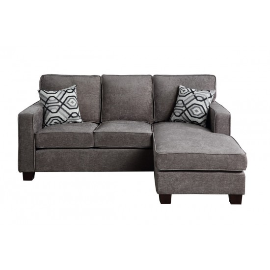 Isaac Gray Linen Fabric Sectional Sofa Chaise with USB port