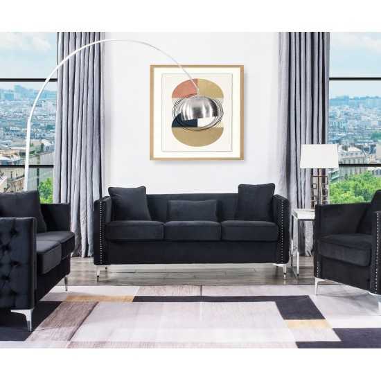 Bayberry Black Velvet Sofa with 3 Pillows