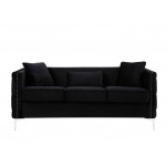 Bayberry Black Velvet Sofa with 3 Pillows