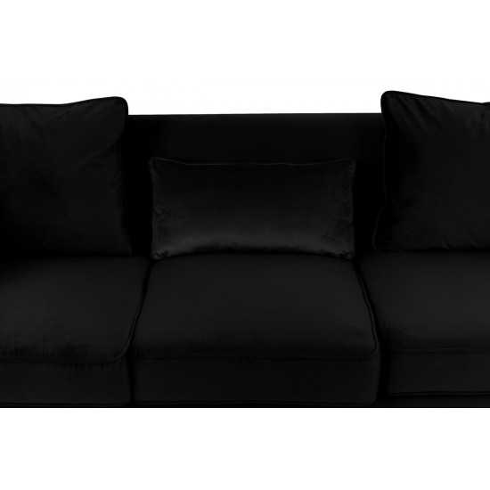 Bayberry Black Velvet Sofa with 3 Pillows