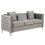 Bayberry Gray Velvet Sofa with 3 Pillows