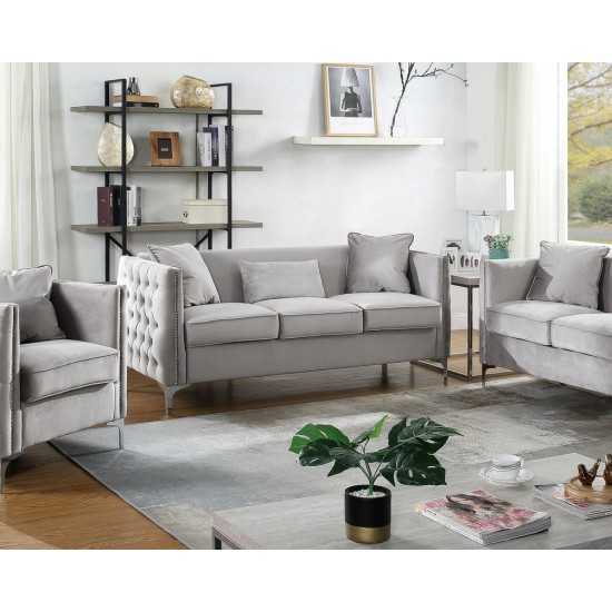 Bayberry Gray Velvet Sofa with 3 Pillows