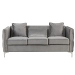 Bayberry Gray Velvet Sofa with 3 Pillows