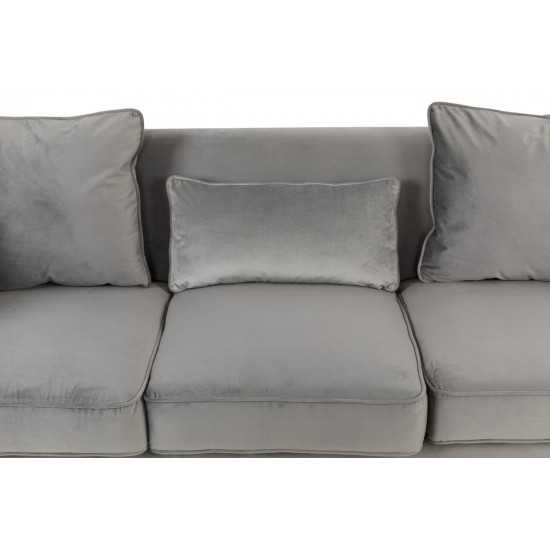 Bayberry Gray Velvet Sofa with 3 Pillows