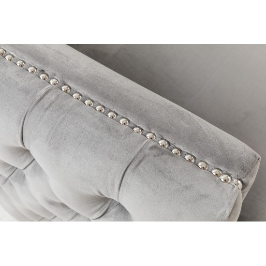 Bayberry Gray Velvet Sofa with 3 Pillows