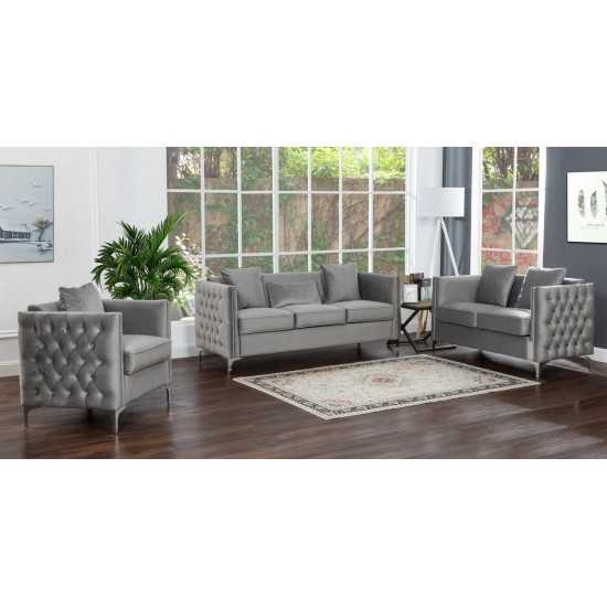 Bayberry Gray Velvet Sofa with 3 Pillows