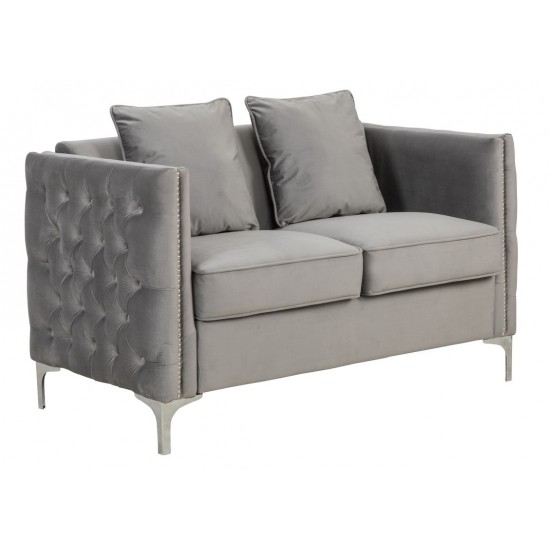 Bayberry Gray Velvet Loveseat with 2 Pillows