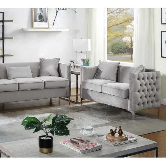 Bayberry Gray Velvet Loveseat with 2 Pillows